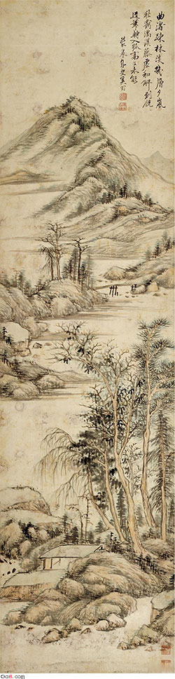 曲渚疏林淡几层，夕岚秋霭满溪藤